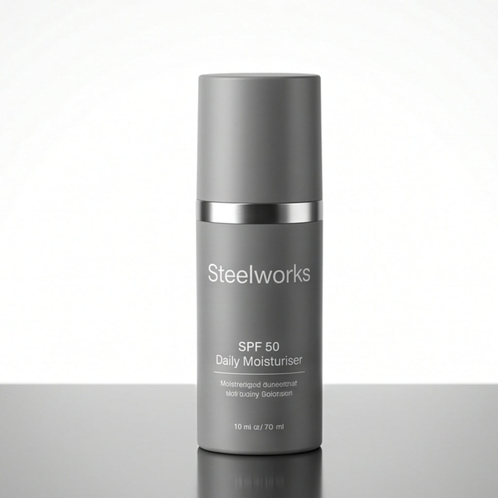 Steelworks SPF 50 Daily Moisturiser — Oil-Free Face Moisturiser for Men with SPF 50, Niacinamide & Caffeine