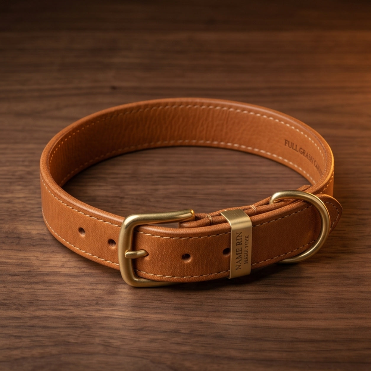 NobleHound Full-Grain Leather Dog Collar — Handcrafted with Solid Brass Buckle, D-Ring & Personalized Name Tag | Sizes S–XL