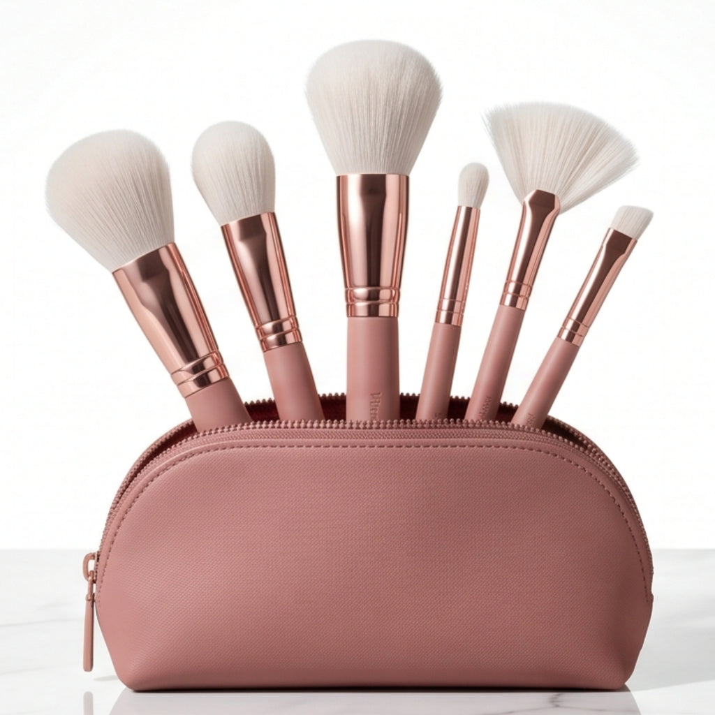 Silk Cloud 5-Piece Makeup Brush Set — Synthetic Vegan Bristle Foundation, Contour, Blush, Eyeshadow & Blending Brushes with Pouch