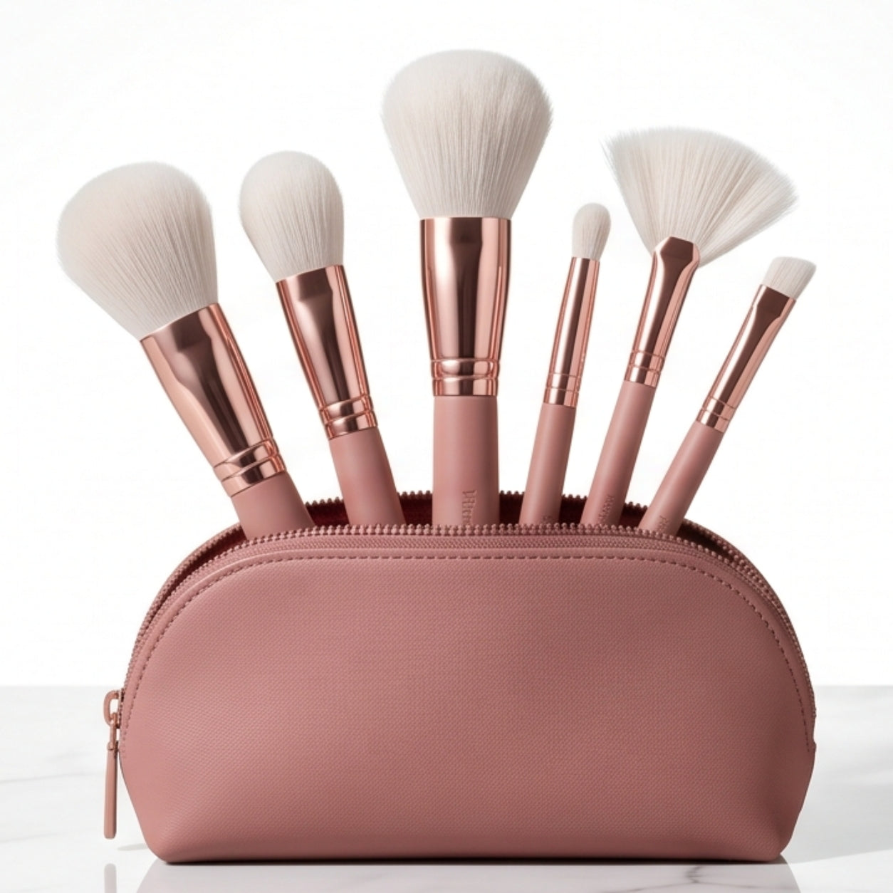 Silk Cloud 5-Piece Makeup Brush Set — Synthetic Vegan Bristle Foundation, Contour, Blush, Eyeshadow & Blending Brushes with Pouch