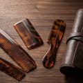 Blade King 5-in-1 Men's Grooming Comb Set — Anti-Static Wide Tooth, Fine Tooth, Beard Comb, Moustache Comb & Detangling Pick with Leather Roll Pouch