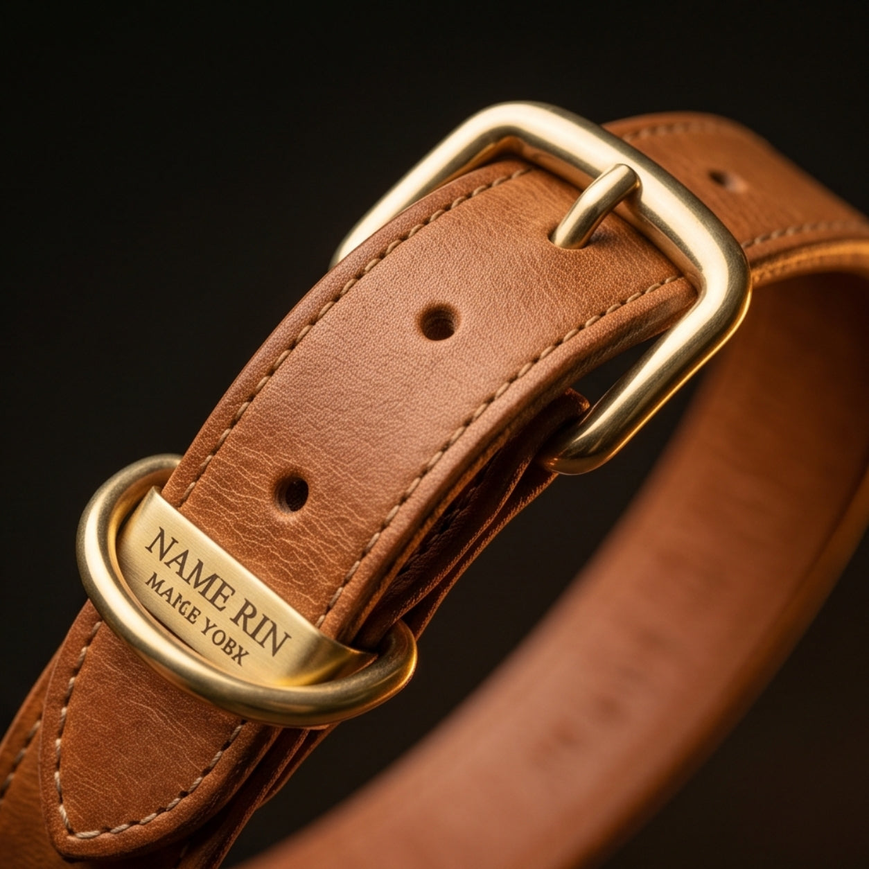 NobleHound Full-Grain Leather Dog Collar — Handcrafted with Solid Brass Buckle, D-Ring & Personalized Name Tag | Sizes S–XL