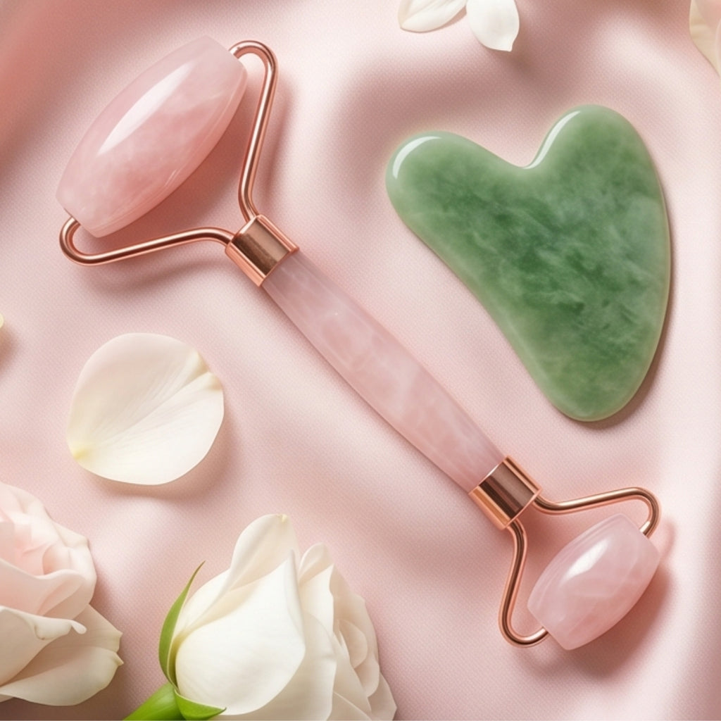 Rosé Quartz Facial Roller — Dual-Ended Face & Neck Roller for De-Puffing, Lymphatic Drainage & Serum Absorption