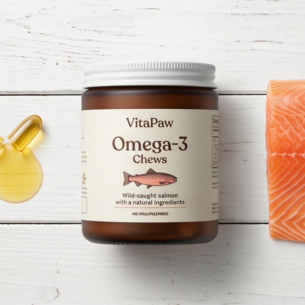 VitaPaw Omega-3 Fish Oil Chews — Premium Dog Supplement for Skin, Coat, Joint & Brain Health with Wild Alaskan Salmon Oil (90 Soft Chews)
