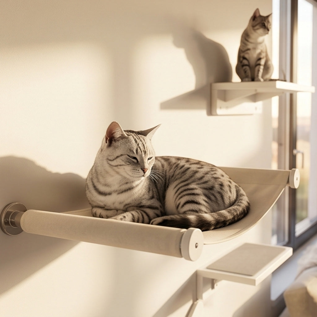 Aerie Wall-Mounted Cat Tree & Perch System — 5-Piece Modular Floating Shelves, Sisal Scratching Post, Hammock & Steps | Holds Up to 25kg