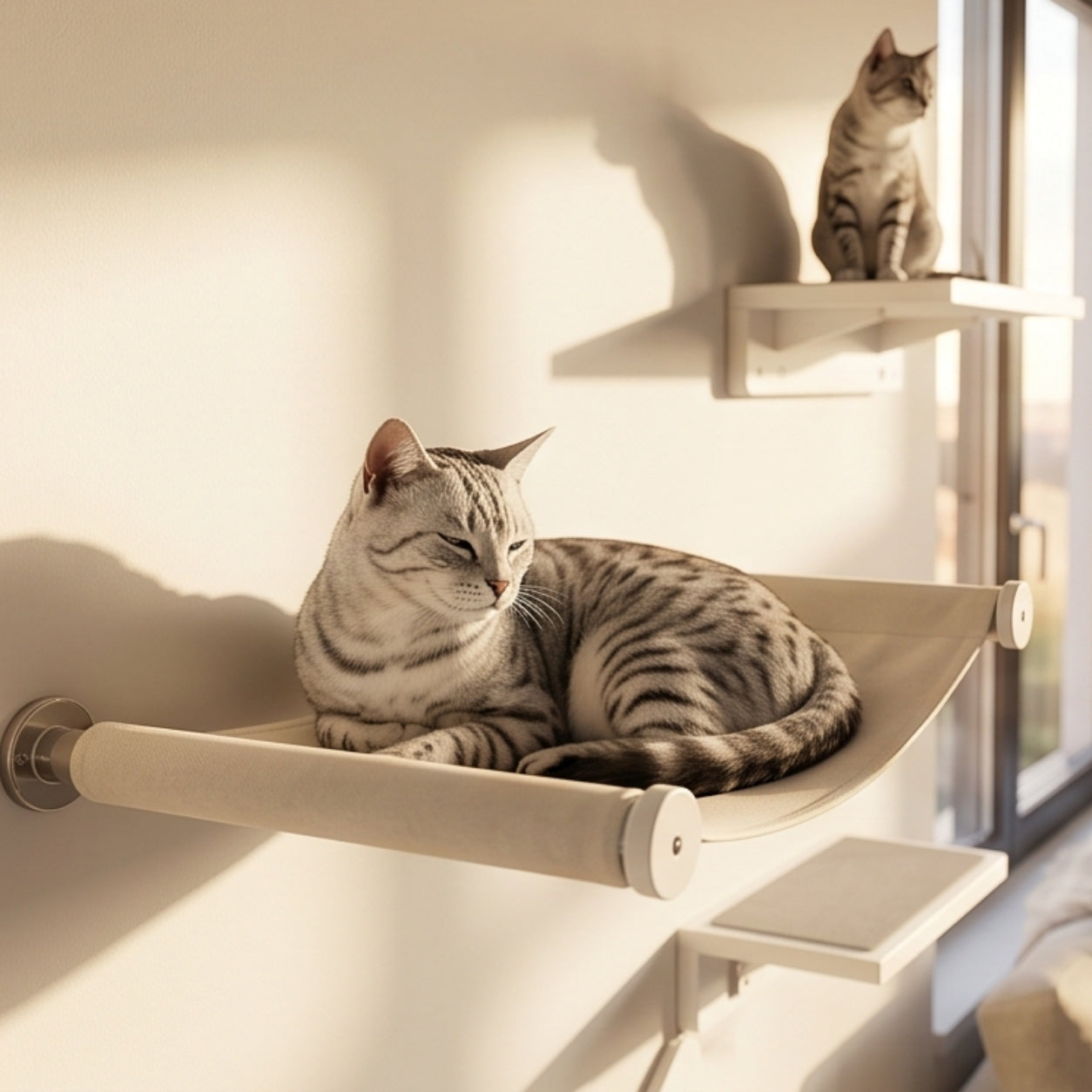 Aerie Wall-Mounted Cat Tree & Perch System — 5-Piece Modular Floating Shelves, Sisal Scratching Post, Hammock & Steps | Holds Up to 25kg