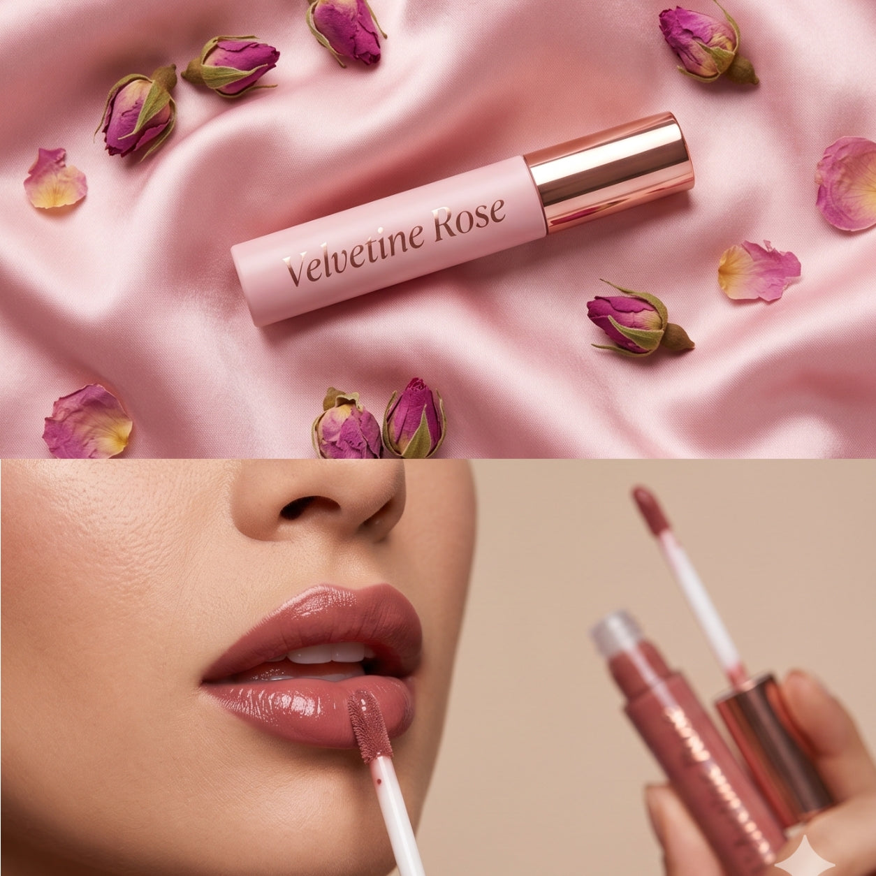 Velvetine Rose Lip Plumping Gloss — Non-Sticky Volume Lip Gloss with Peptides & SPF 15