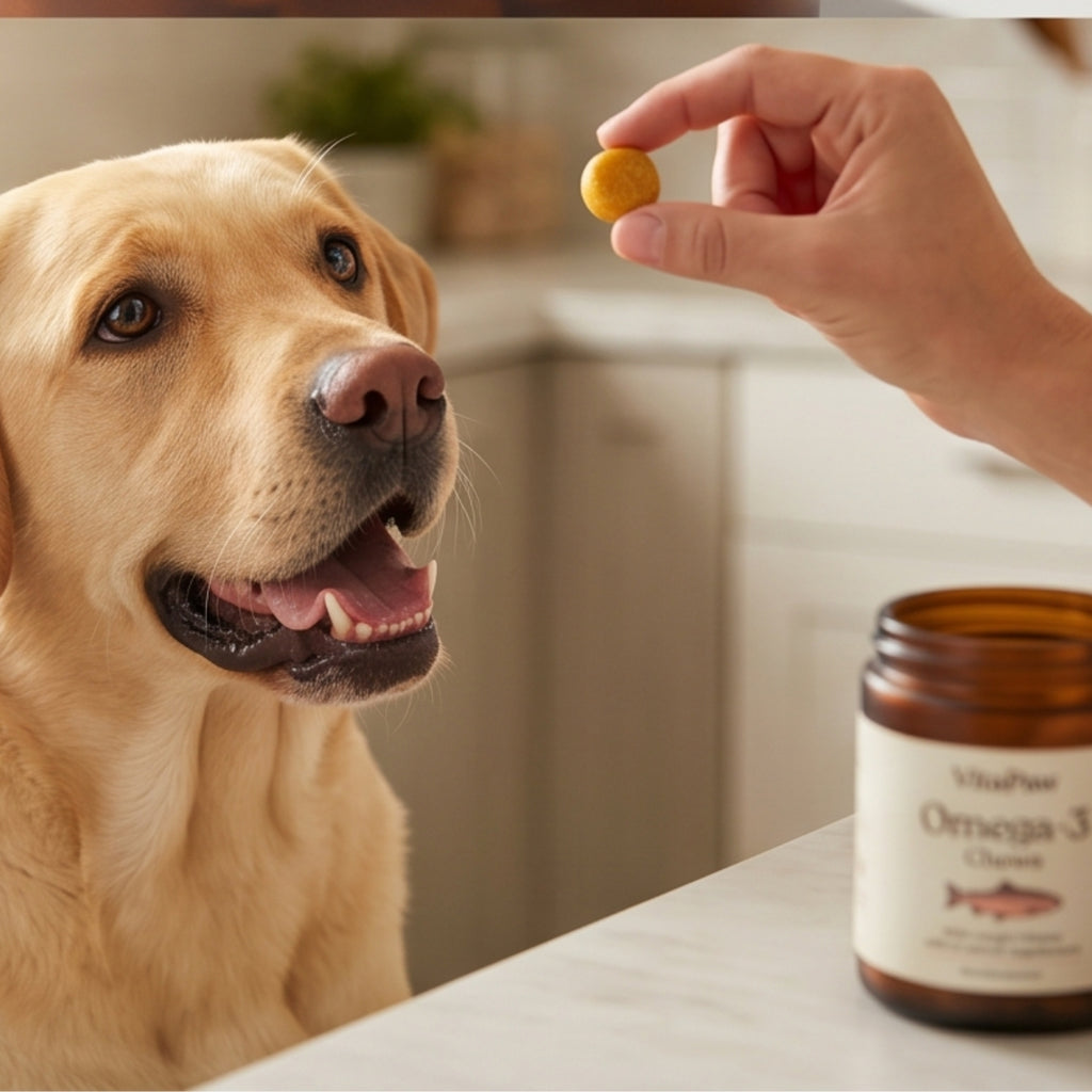 VitaPaw Omega-3 Fish Oil Chews — Premium Dog Supplement for Skin, Coat, Joint & Brain Health with Wild Alaskan Salmon Oil (90 Soft Chews)